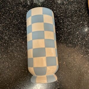 MacKenzie-Childs Inspired Blue and Cream Checkered Ceramic Vase